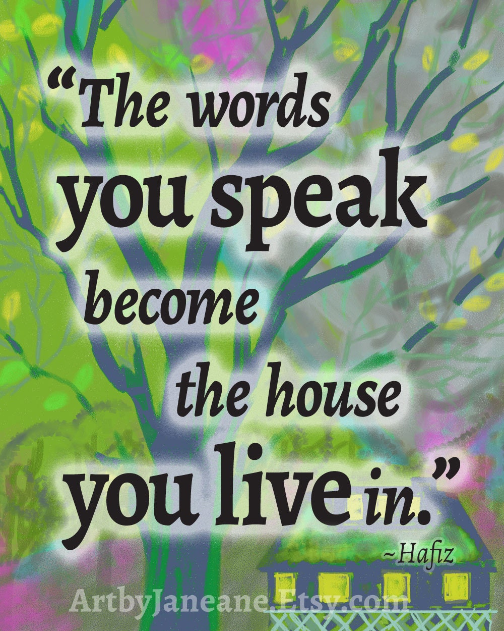 Typography Poster - The Words You Speak Become the House You Live In - Hafiz - Quote Print