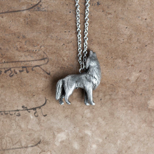 Howling Wolf Necklace - February / March Birth Totem Jewelry - Pisces