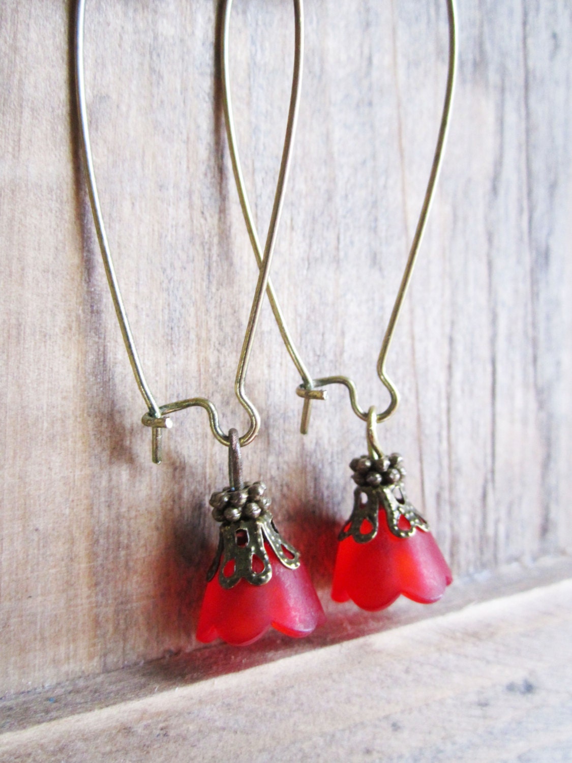 Frosted Red Lucite Earrings