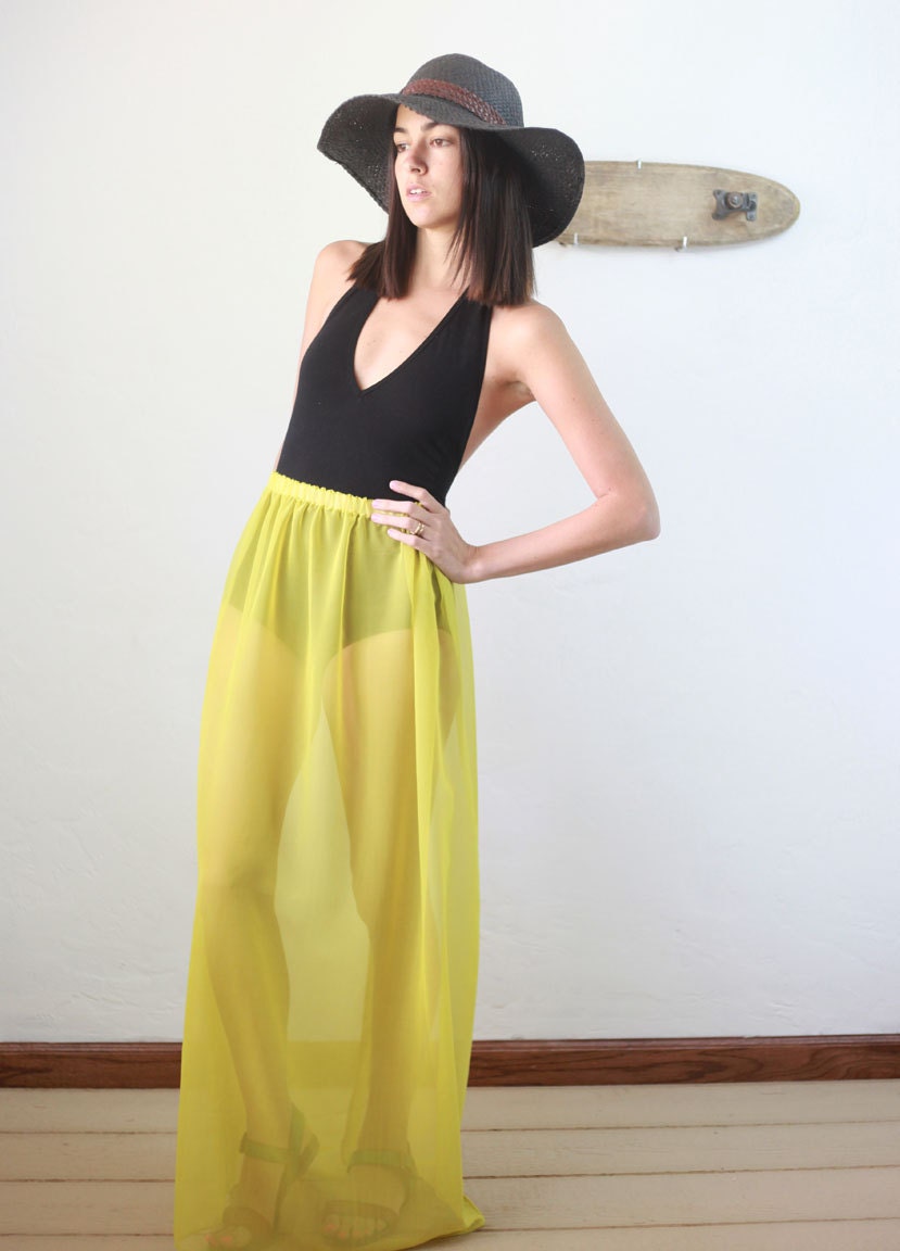 sheer neon yellow maxi skirt