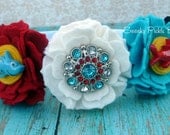 Seuss Inspired  Wool Felt Flower Headband - Red, Turquoise, White - One Fish Two Fish - Toddler -Girl - Teen Headband - Photo Prop