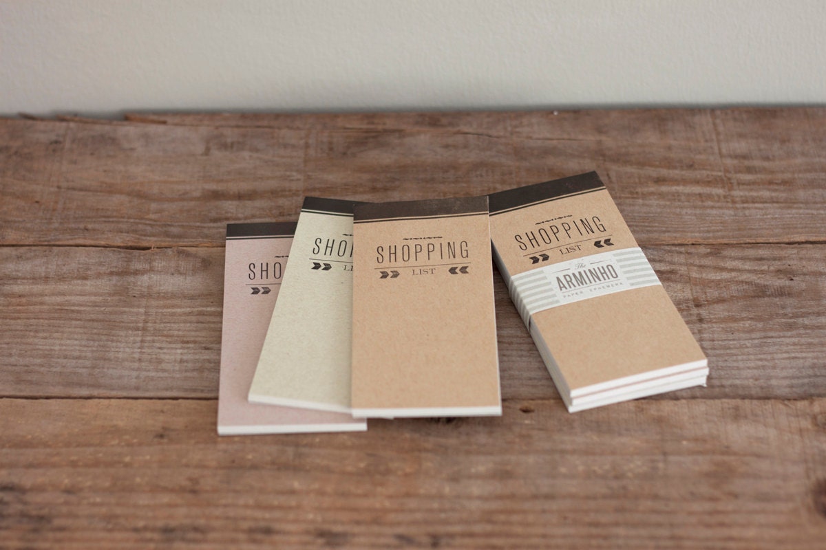 lot 3 notepad SHOPPING  list - letterpress printed cover - olive - rose - craft - pastel colors SHO7002L3