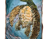 Sea Turtle Art Print, 8x10 Tarot Card, Queen of Cups, Leatherback Turtle Wall Art, Jellyfish Artwork