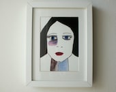 Original Acrylic Painting -- Portrait  of a Woman with Black Hair -- FREE SHIPPING