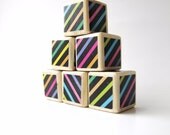 Baby Blocks.Colorful Stripes. Nursery Decor. Bright and Bold for children. Baby shower. Black. Rainbow. Wood Block set.