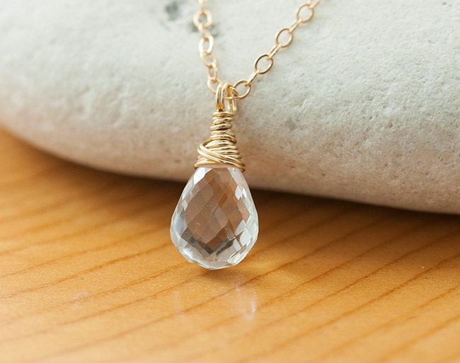 White Topaz Necklace - Gold. Crystal Clear stone jewelry, April Birthstone - Fifi LaBonge -