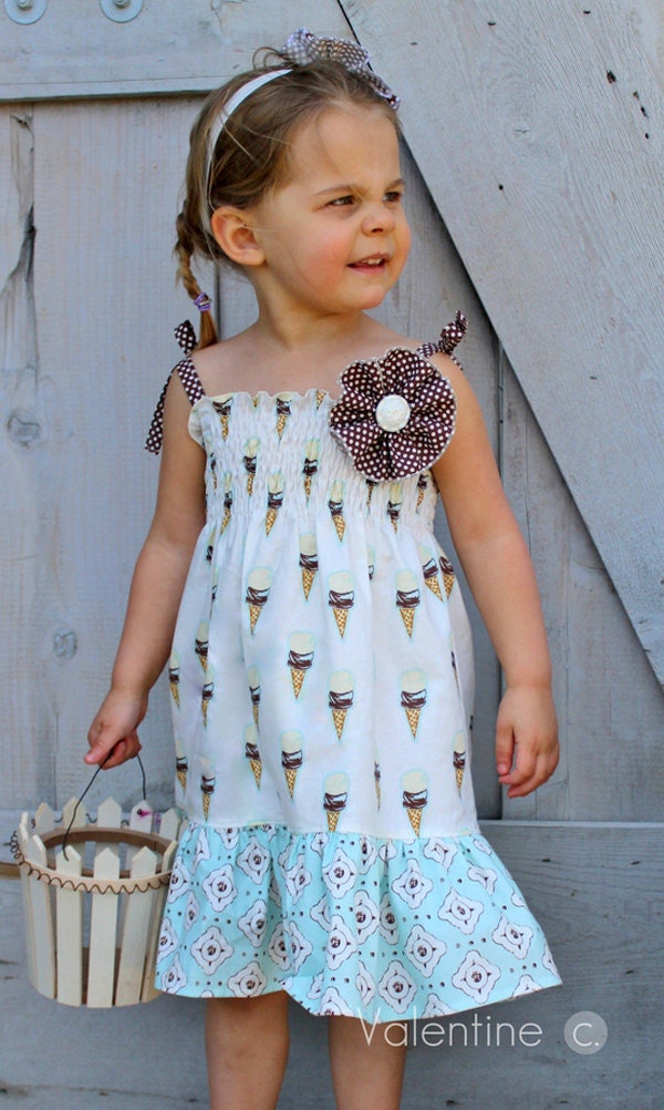 Ice Cream Social Sundress - Girls Ice Cream Cone Summer Shirred Sundress
