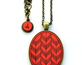Geometric Necklace- Triple Arrow- Chevron- Laser Cut and Etched Wood - Bright Coral