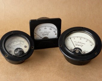 Set of Three Vintage D.C. Milliamperes Gauges