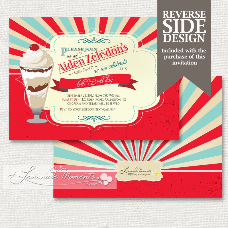 Ice Cream Social Invitation / Soda Shop Printable Invite