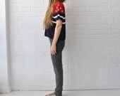 American Flag Top  //  Knit American Stars and Stripes Shortsleeve Cotton Sweater  //  USA July 4th Red White Blue Striped T-Shirt