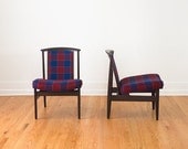 Pair of Custom Plaid Upholstered Mid Century Dux Vintage Slipper Chairs