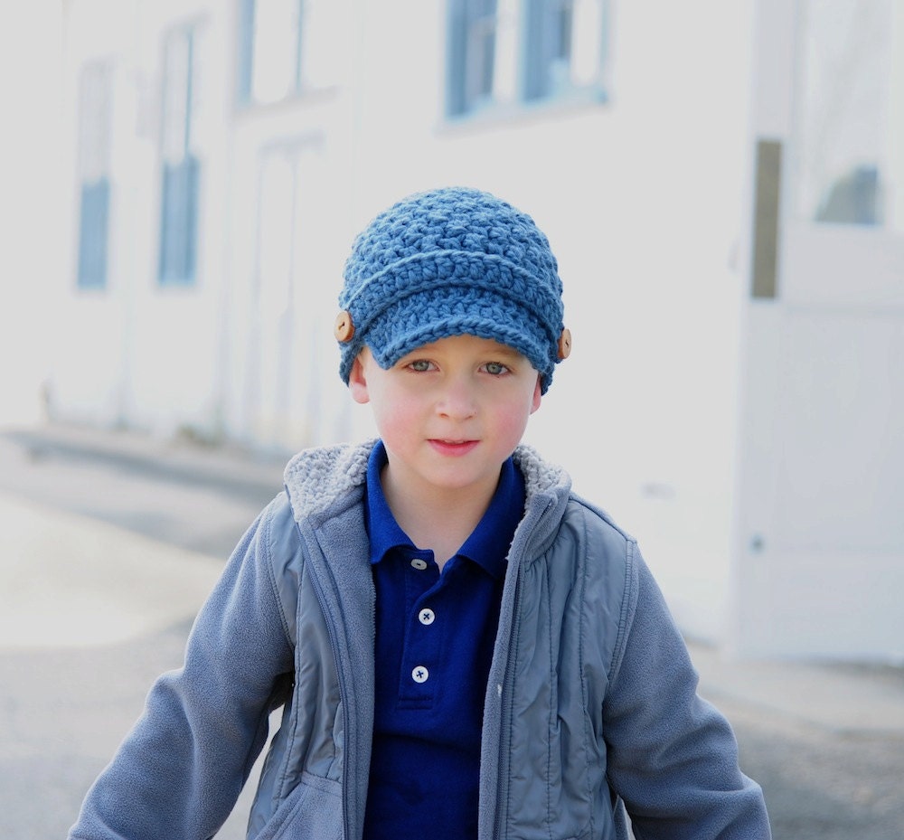 Crochet Newsboy Hat, Childrens Hat, Brimmed Beanie Hat