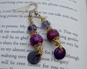 Purple Pink Lace Agate Earrings Gold Spring Summer Earrings