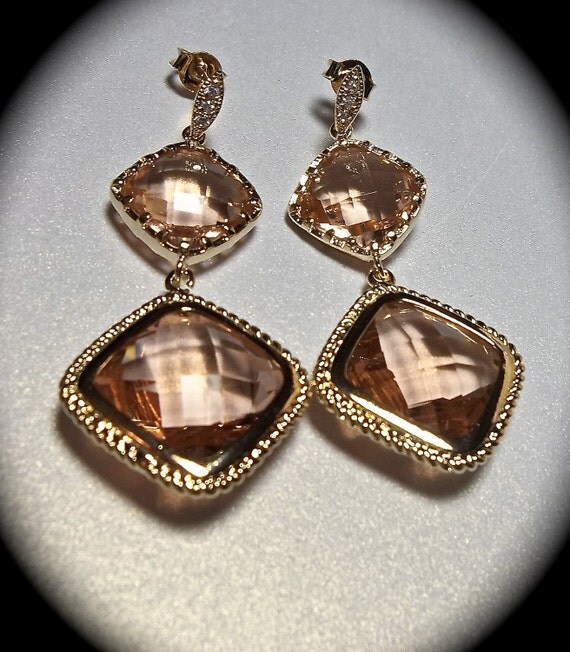 Gold earrings - Champagne - Sparkles like crazy - Gold over Sterling posts -
