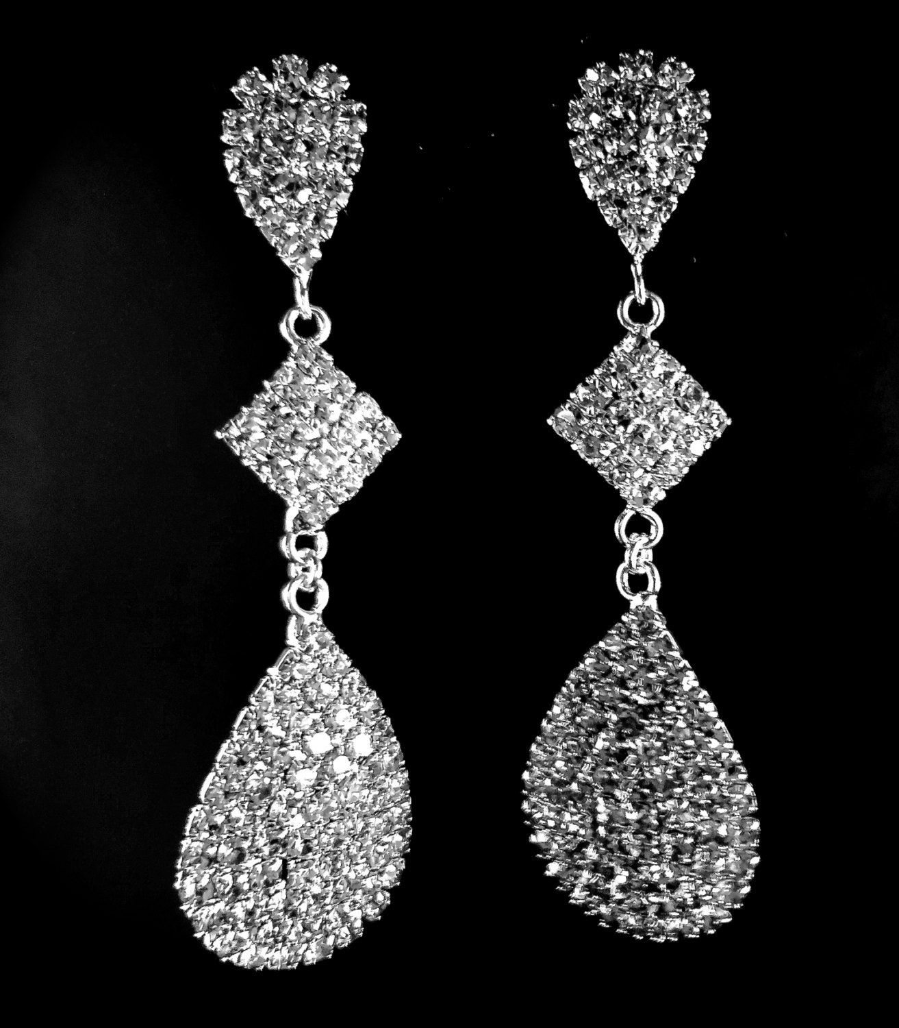Long Rhinestone Earrings - Large Teardrops - Statement earrings - Bridal jewelry - Prom - Bridesmaids -