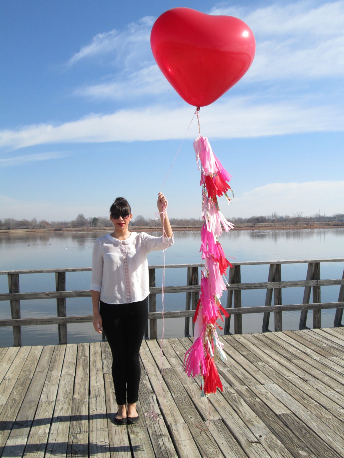 36 inch Heart shaped Balloon and Valentine Tassel Garland (Red &Pink)