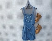 OVERSIZE denim OVERALLS / hand-painted DAISIES