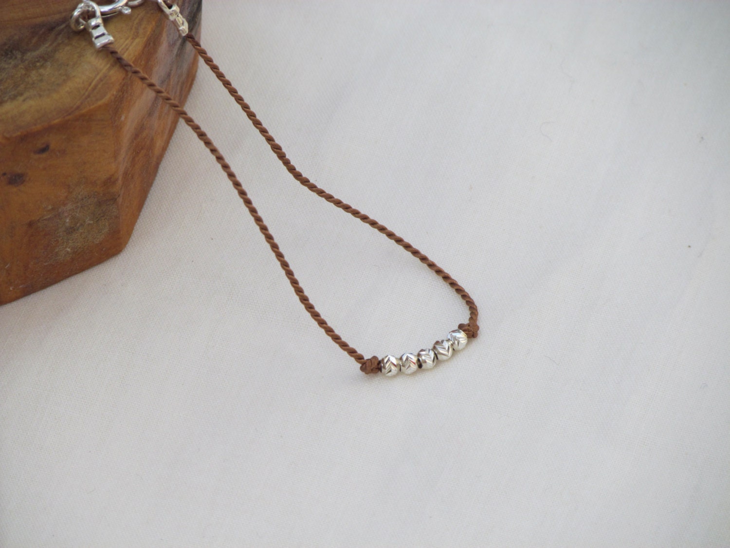 Delicate Silk Bracelet with Sterling Silver Beads, Stackable Silk Cord Jewelry, Casual Wear Minimalist Trend Style, Simple Gift For Her