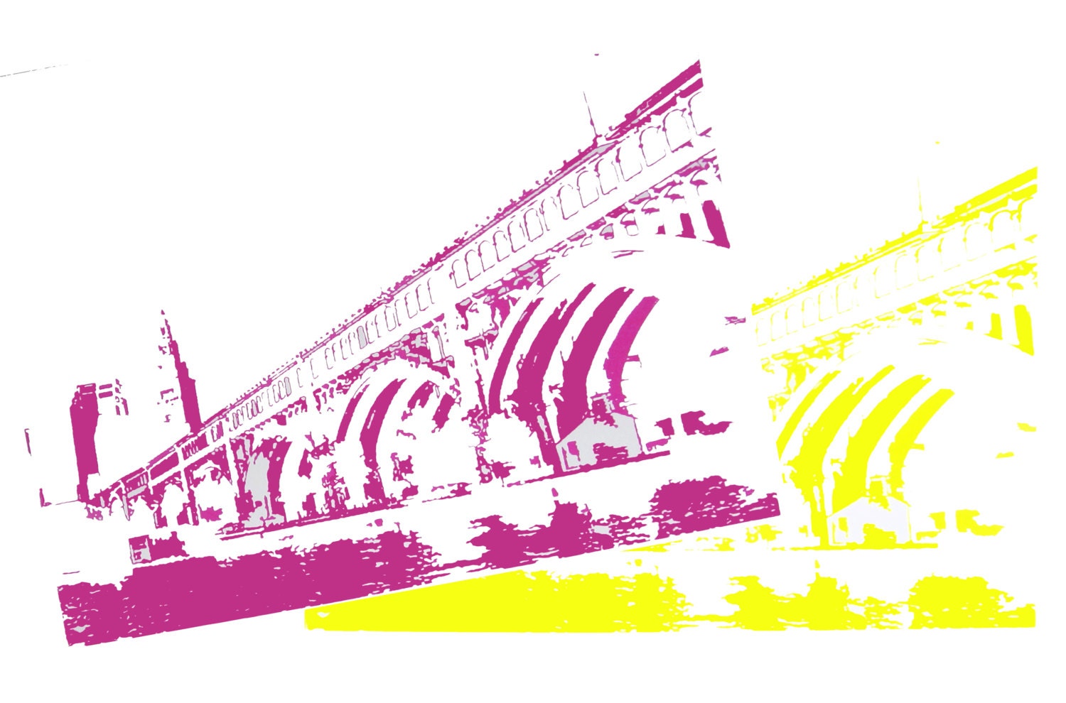 Detroit-Superior Bridge (CMYK Variations, 1-Layer) - Screen Print (on white Bristol) 11'' x 14''