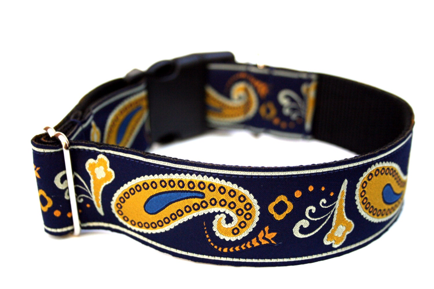 Navy Blue Dog Collar 1.5" Paisley Dog Collar