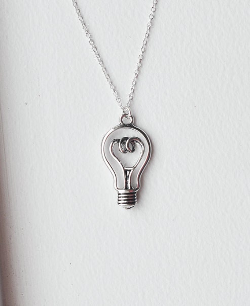Light Bulb Necklace- Bright Ideas- Sterling Silver Chain- Household Jewelry- Unique Gifts under 20- Funny- teacher- smart- gift