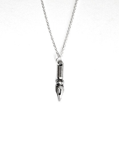 The Writers Necklace- Pen Charm- Calligraphy Nib Point Jewelry- Unique Gift Ideas for Mom, Dad, Brother, Sister, Friend, Teachers and More