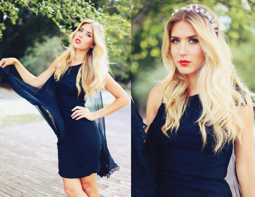 1950s Black One Shoulder Chiffon Cocktail Dress