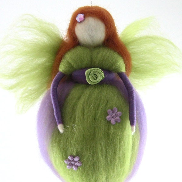Green Fairy Needle Felted Waldorf Fairy Ornament Fairytale Decoration Soft Sculpture Merino Wool Art Doll