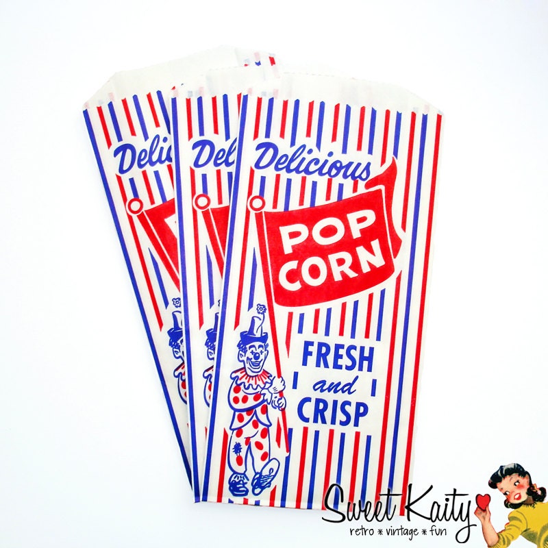 100 Clown Popcorn Bags - Fun Retro Circus Popcorn Bags - Wedding - Favor Bag Il_570xn