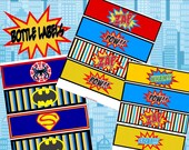 SUPER HERO BOTTLE Labels Party Printables - Superheroes Party for Spiderman, Batman and Superman, Boys Birthday Party - Krown Kreations Il_170x135