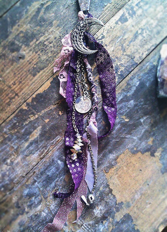 Gypsy Moon Tattered Sparkly Fabric Coins and Bells Utility Purse Chain