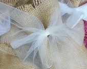 10 Burlap Ivory Tulle Ties Wedding Party Favor Gift Bags Country Rustic
