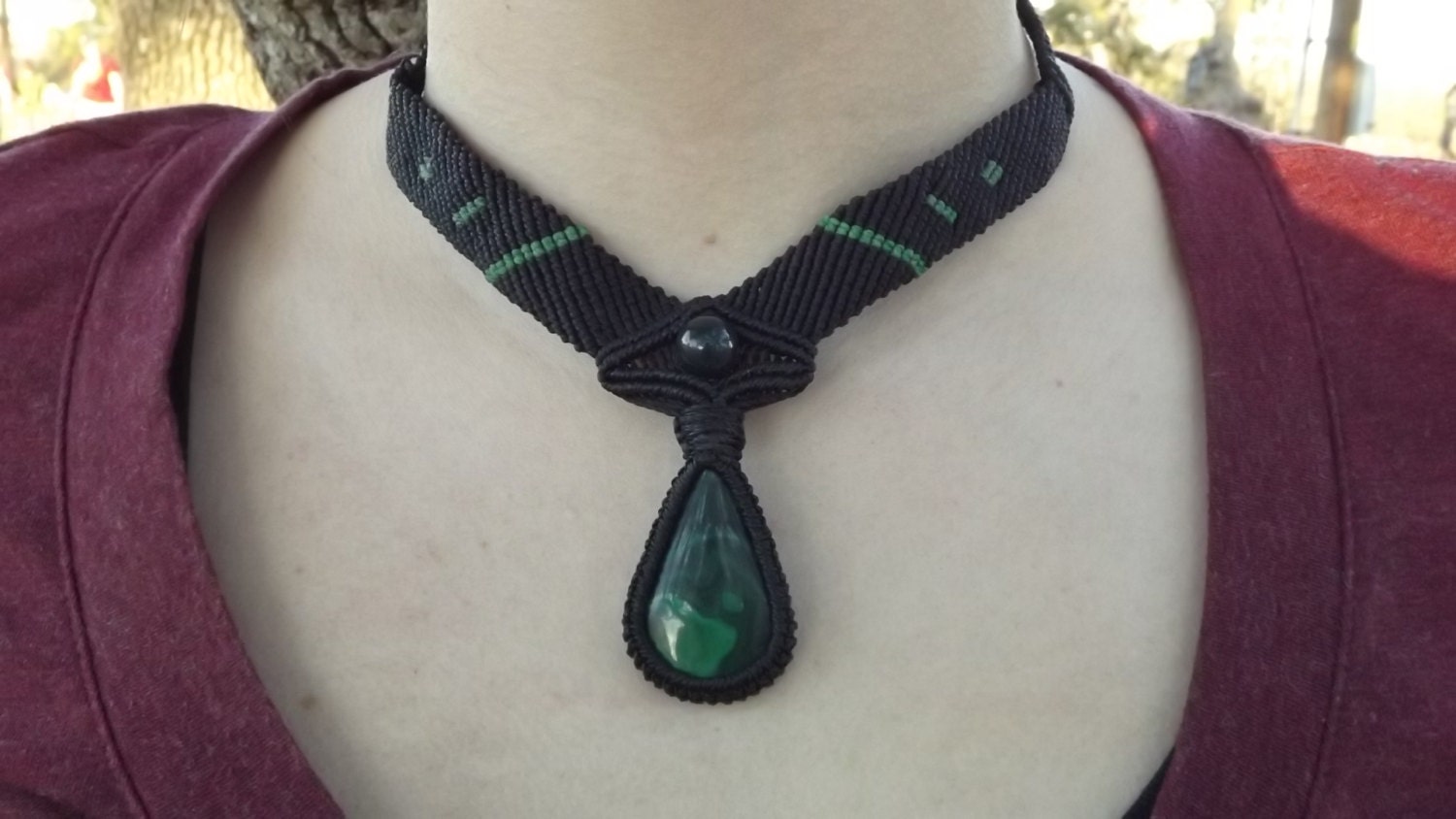 Vibrant Green Malachite Micro Macrame Necklace- Tribal Jewelry