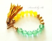 Tassel bracelet. Yoga bracelet. Yellow and Green bracelet. Acuarela,
