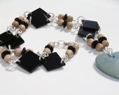 Light Blue Heart Tagua Nut Necklace with Black Diamond Tagua Nut and Natural Light Brown Tagua Beads