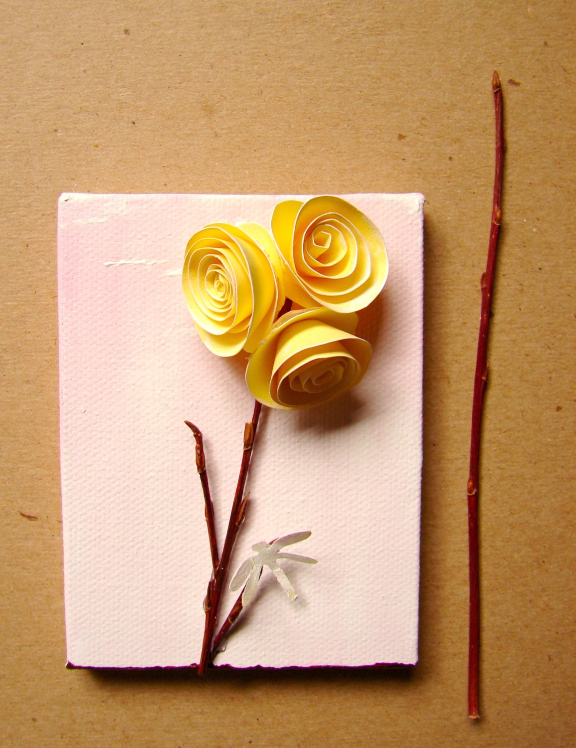 Spring Decor, Wall Decor, Childrens Room Decor, Office Decor, Boat Decor--Lemon Yellow Pink & White 3D Art--Paper Rosette, Dragonfly