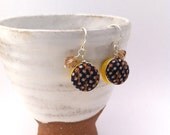 Kimono Droplet Earrings, Dots, Yellow, Silk, Sterling Silver