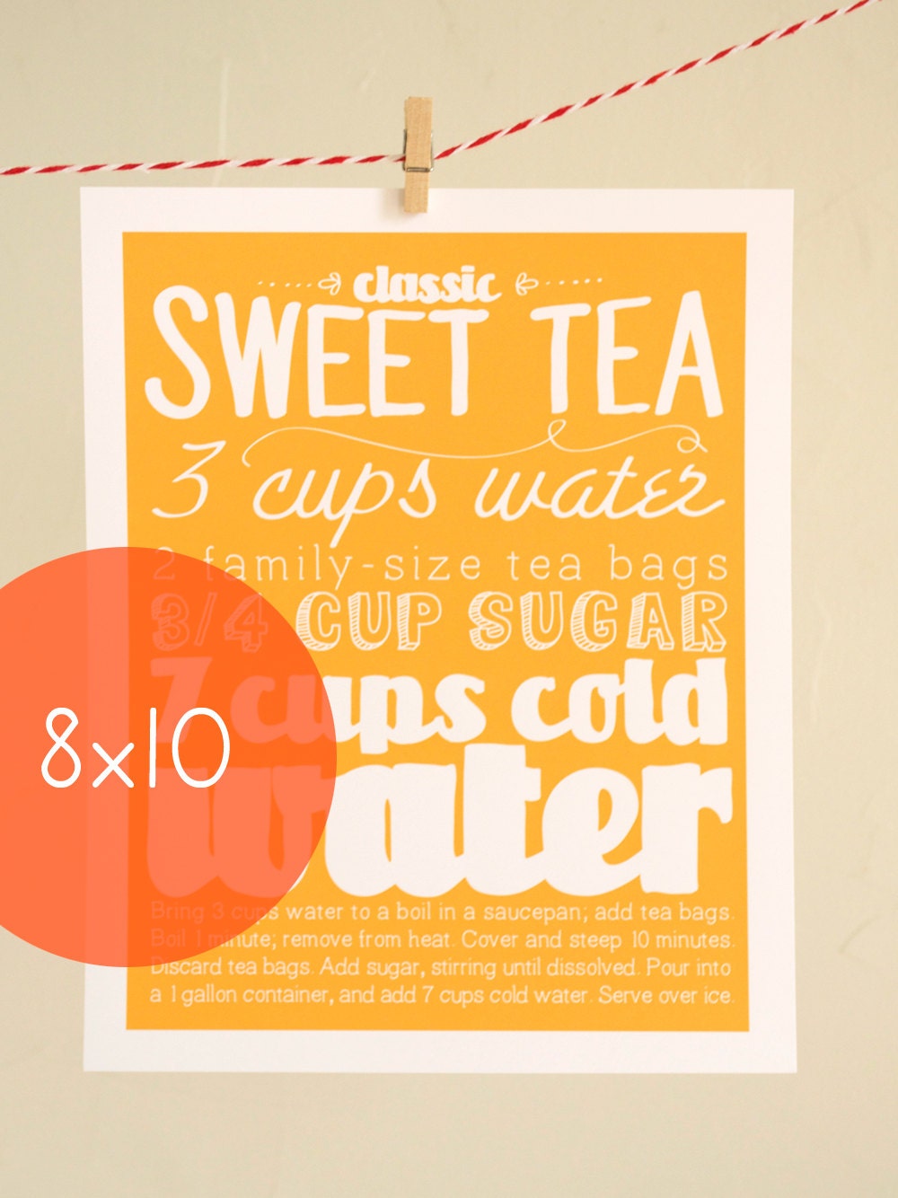 8x10 Sweet Tea Kitchen Art Print Recipe with Handlettering
