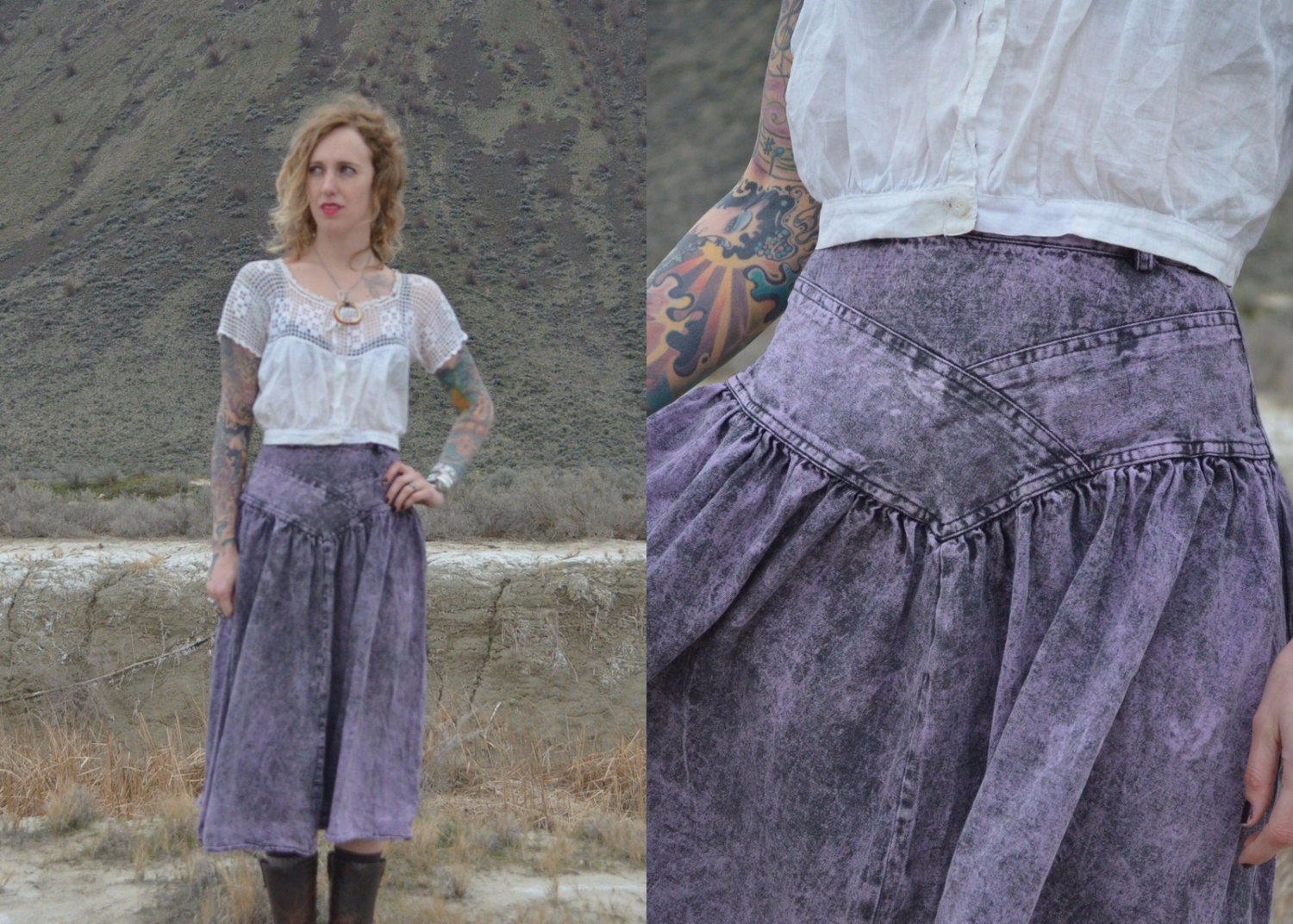 80s Acid Washed Violet Western Cowgirl Hipster Skirt