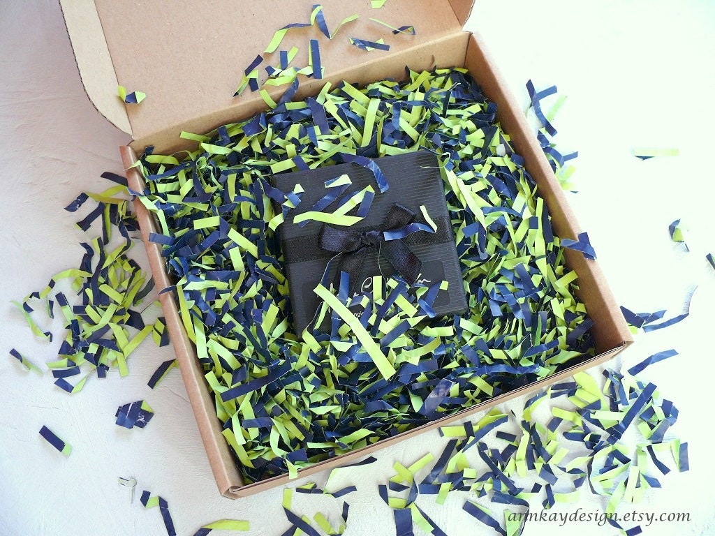 Navy Blue and Lime Green Paper Shreds