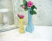 Vintage Glass Flower Vase Set Upcycled Painted Distressed Shabby Garden Decor Grungy