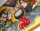 witch, cauldron and toad tattoo flash, 11x14, tattoo art,  tattoo flash