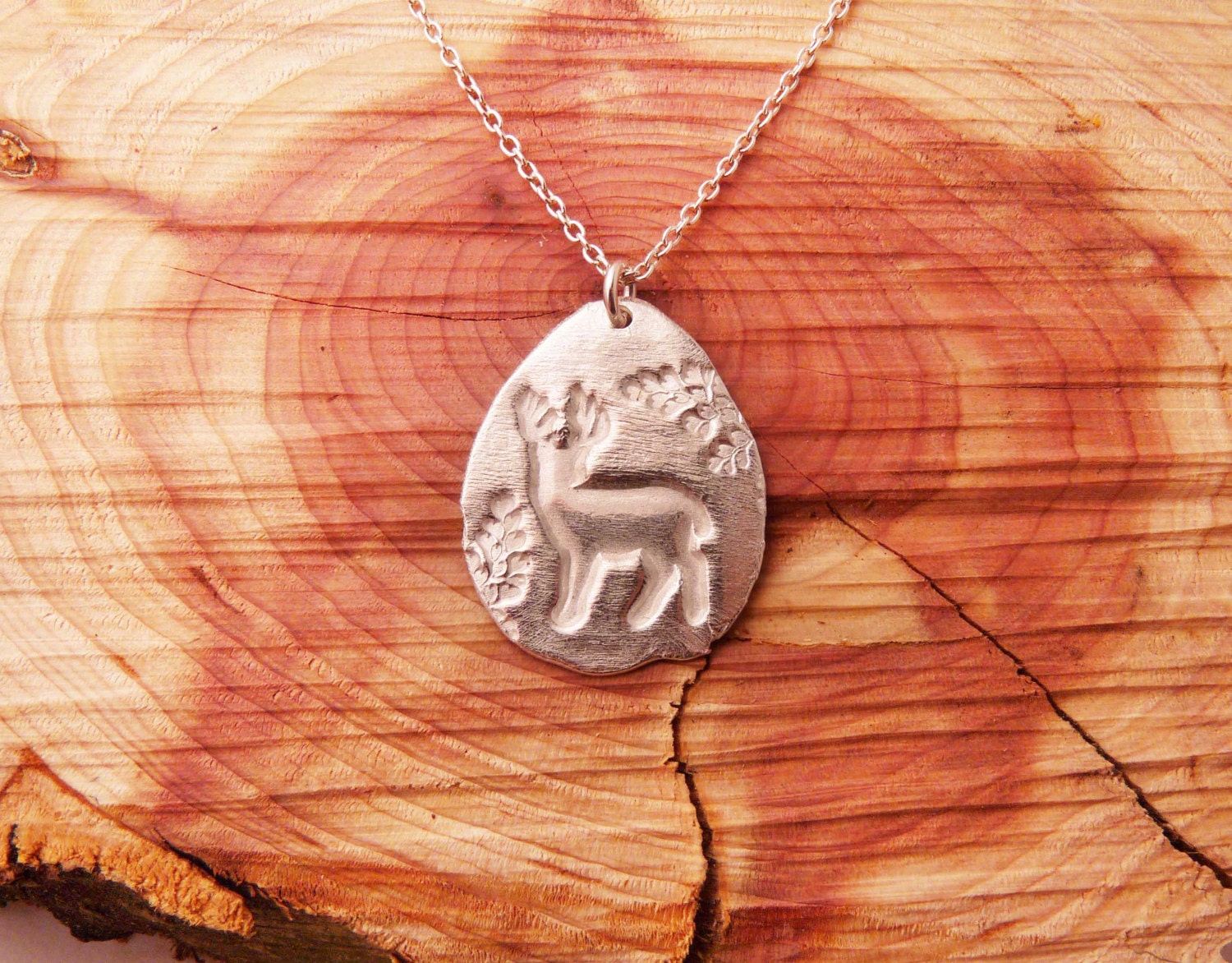 Silver Deer in the Woods Necklace (Pure Silver Pendant)