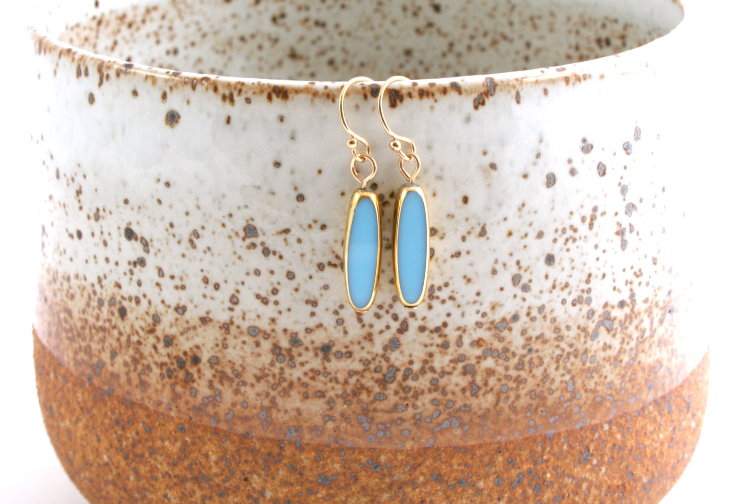 Ocean blue Oblong Earrings // mid century jewelry // LilahV
