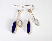 Mid Century Modern Stick Earrings // navy, white and gold dangle // LilahV