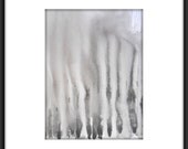 Original Contemporary Black and White Abstract Ink Wash Painting 11.7x16.5 " Incense Smoke 054"