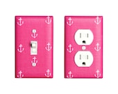 Anchor Light Switch Plate and Outlet Cover / Girls Nautical Nursery Decor / Kids Room Bathroom / Bright Pink and White
