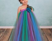 Flower Girl Tutu Dress - Peacock Princess - 12 Month to 2 Toddler Girl - Cutie Patootie Designz