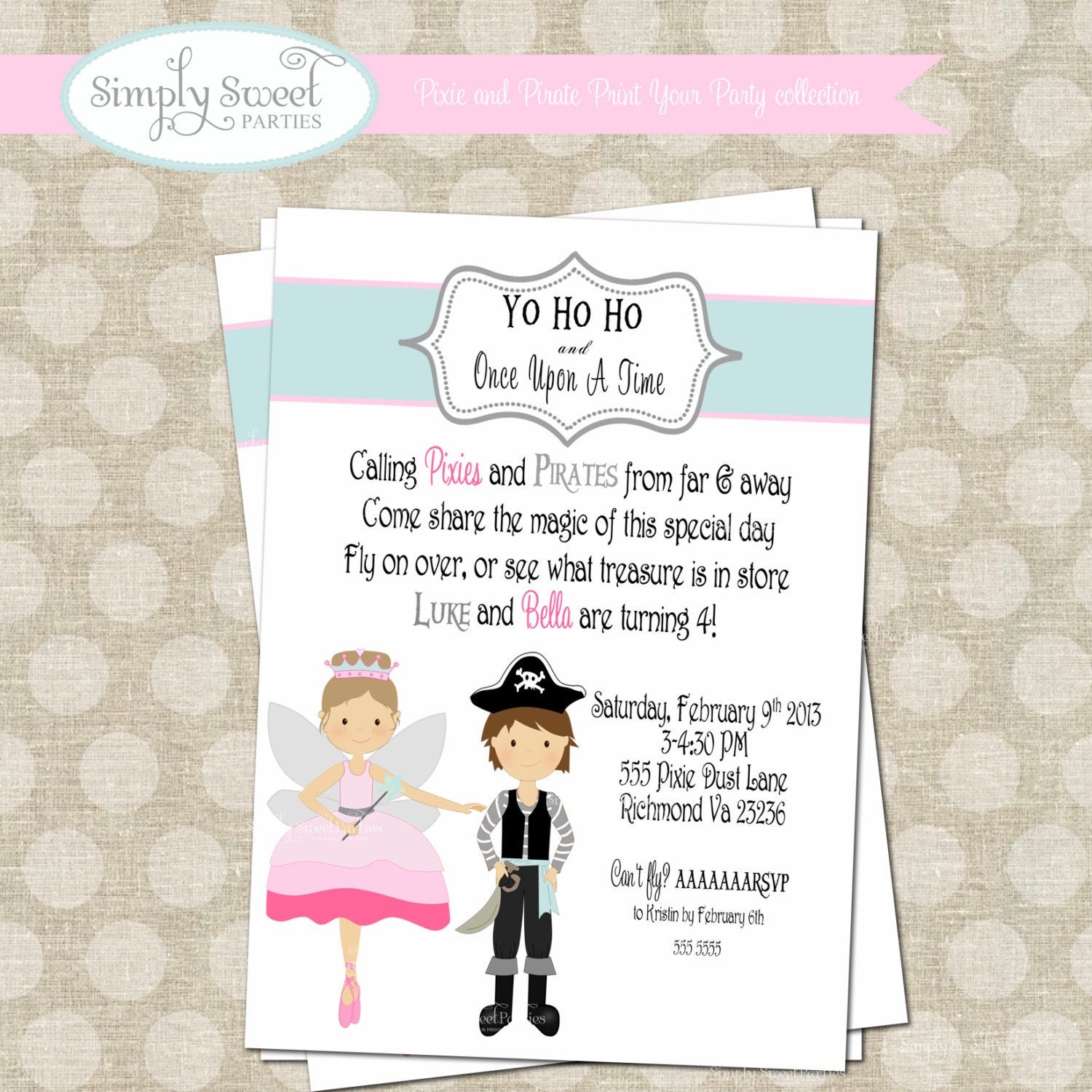 Princess and Pixie Fairy Birthday Party DIY printable PDF Invitation Il_570xn